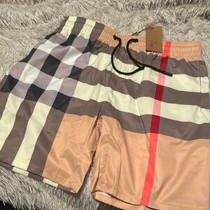 Burberry Tan and Cream Athletic Shorts with Iconic Design